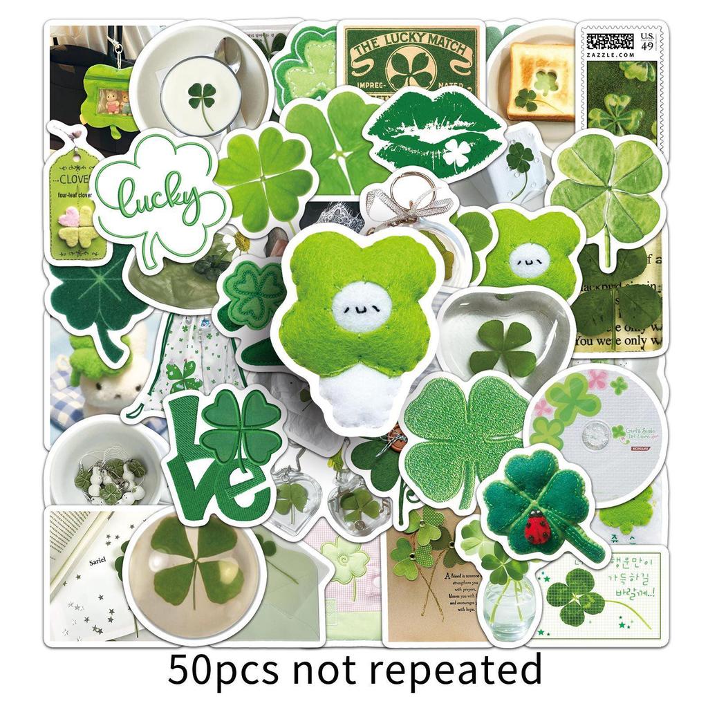 50 Sheets Fresh Four-Leaf Clover Graffiti Stickers: Cute DIY Water Bottle Decorations