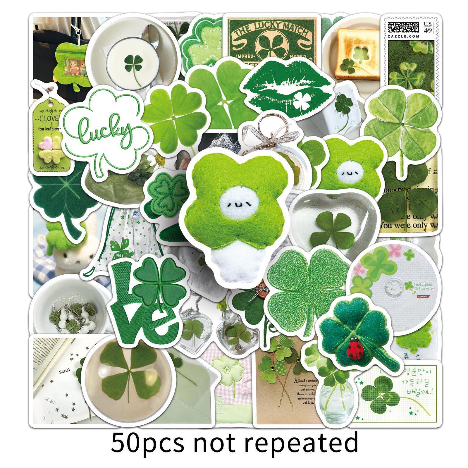50 Sheets Four-Leaf Clover Cartoon Stickers - Fresh DIY Journal & Milk Tea Cup Decor.