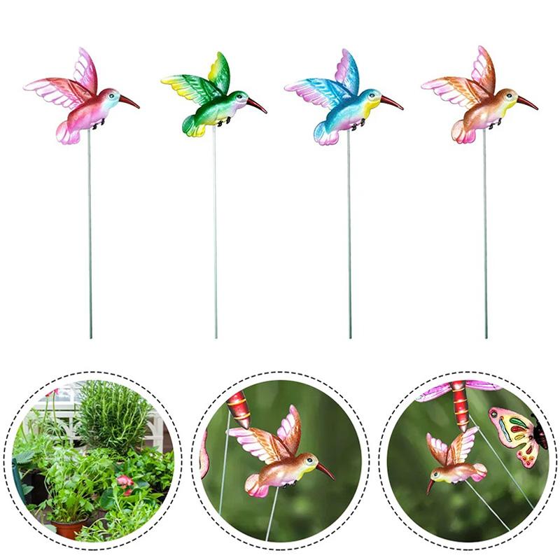 

1 шт. орнамент железный сад художественная скульптура двор колибри колья металлическая птица открытый красочный розовый