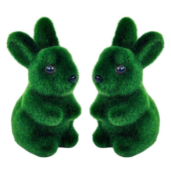 Artificial Moss Bunny Statue Realistic Furry Moss Flocked Rabbit Ornament Standing Foam Rabbit Figurine for Spring Easter Party Patio Desktop Decor