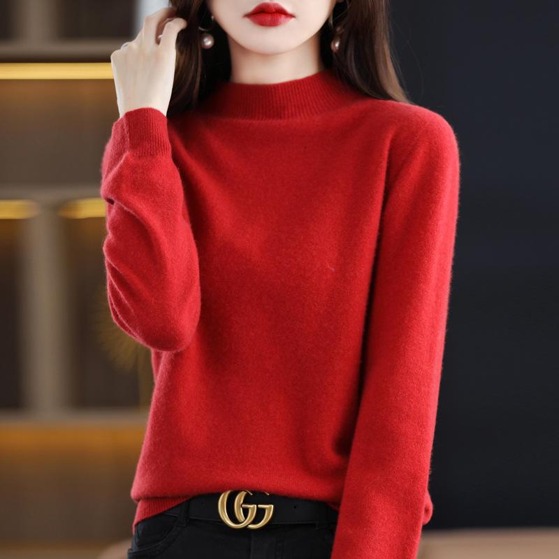 Women's Cashmere Half Turtleneck Sweater: Loose and Slim-Fit, Perfect for Layering In Autumn and Winter