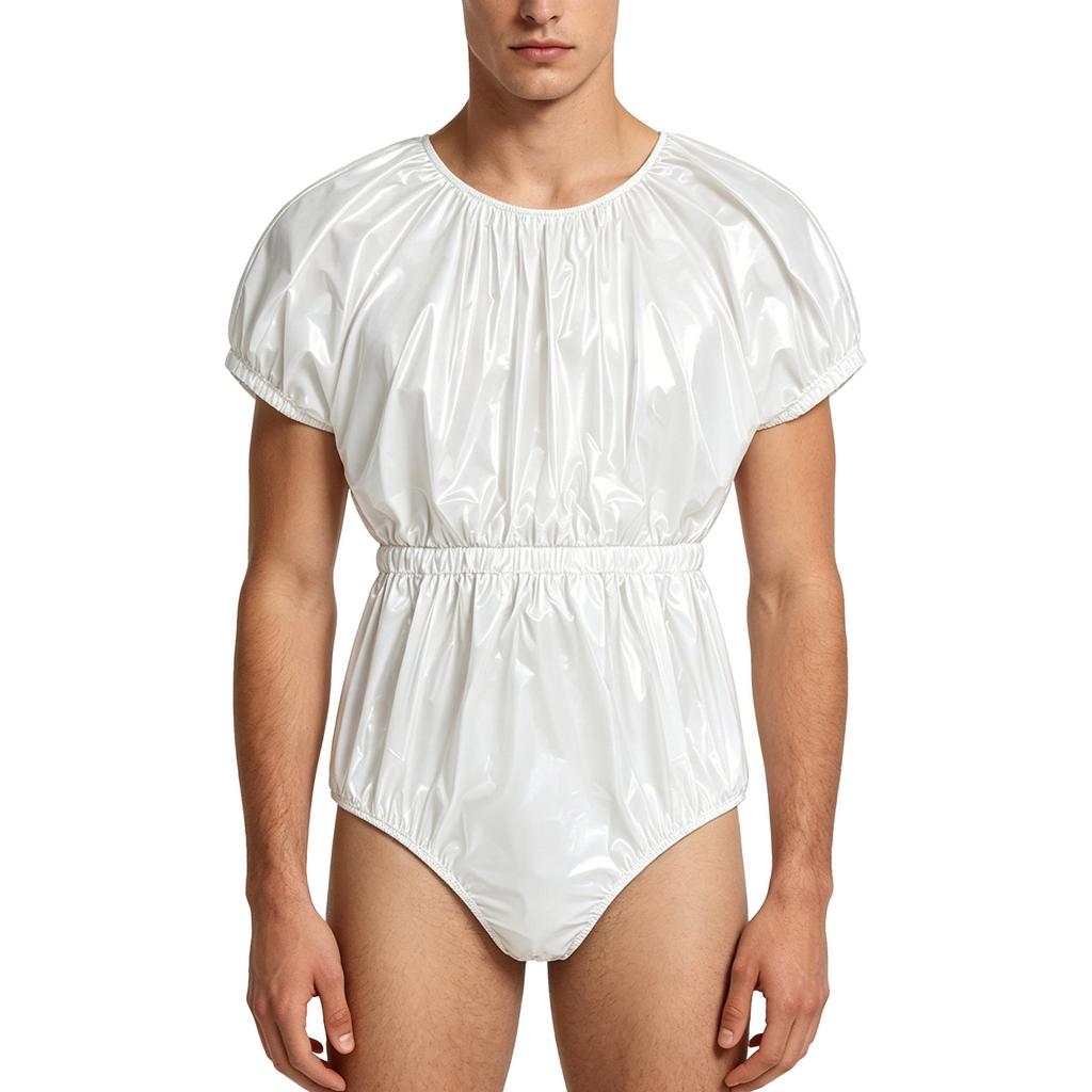 Adaptive Swimwear for Men M-3XL Waterproof Bodysuit Button Crotch Short Sleeve Elastic Waistband Leakproof Jumpsuit for Special Needs