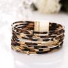 Heißes Unisex Geometrisches Leopardenmuster Lederarmband mit Metall-Magnetschnalle Kreatives Retro-Accessoire für Herbst Winter