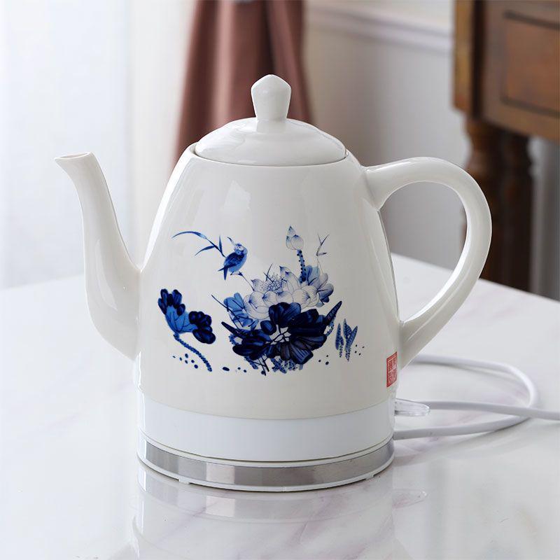 Blue & White Porcelain Electric Kettle: Large Capacity, Automatic Power-Off, Perfect for Home Tea Boiling.