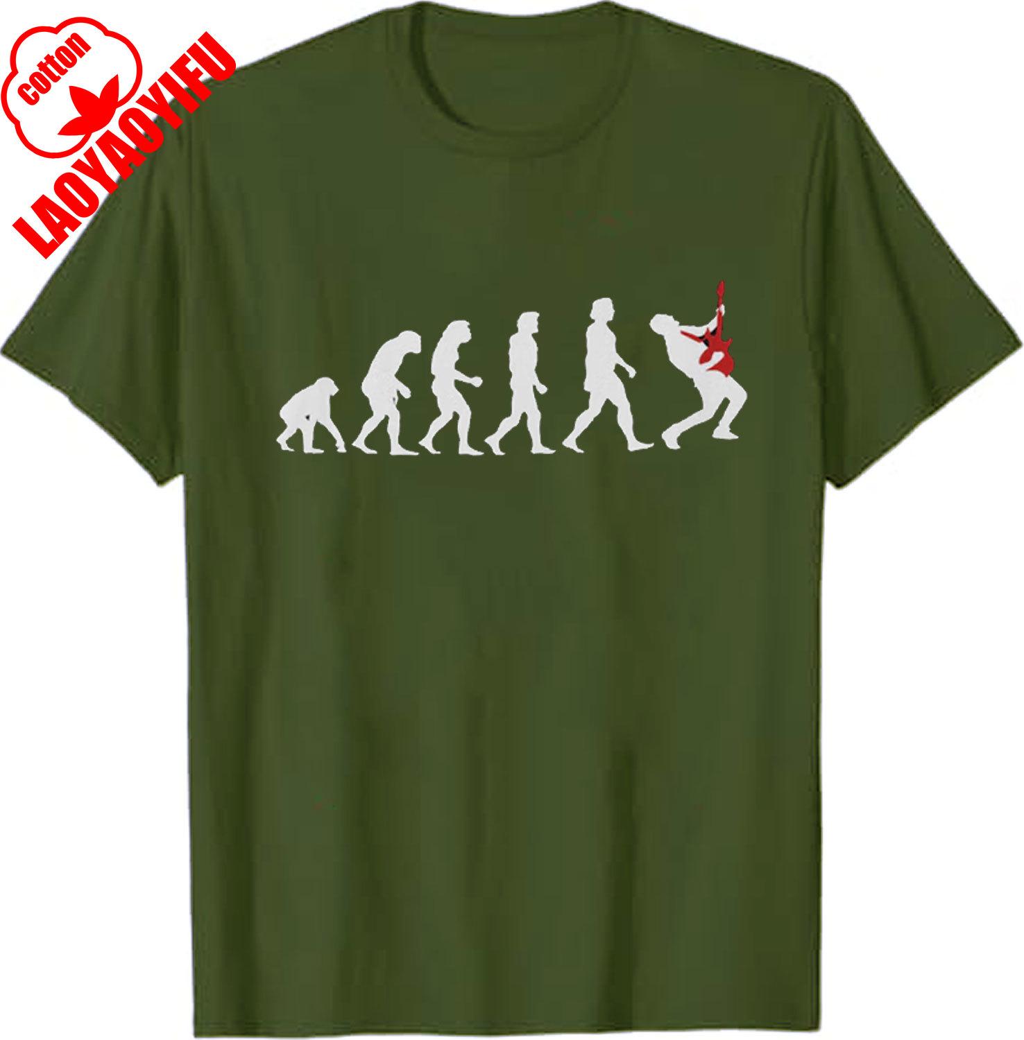 

Vintage Evolution of Guitar T Shirt From Ape Through Prehistoric Man To Modern Man Rocking Guitar Classics Graphic T Shirts 4XL