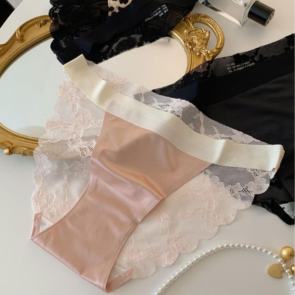 Leopard Print Lace Low-Rise Seamless Thong - Sexy Ice Silk Panties for Women