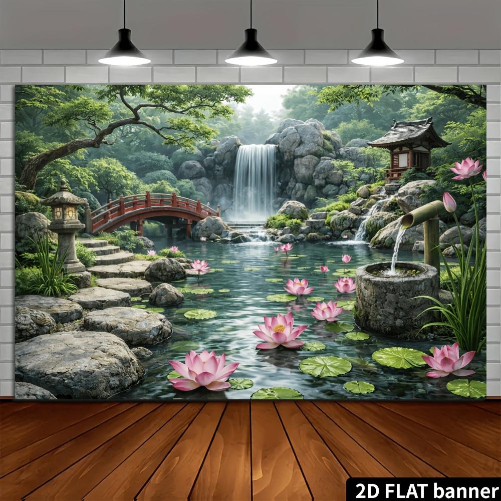 1Pcs Japanese Lotus Waterfall Red Decoration Background Winter Backdrop Decorations For Photo Studio Photo Booth Christams Party