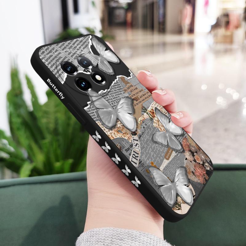 

Paper Butterfly Phone Case For Oneplus 12 12R 11 11R 10 10R 10T 9R 9RT 9 8T 8 7 7T Pro 5G Liquid Silicone Cover OnePlus 8 чёрный