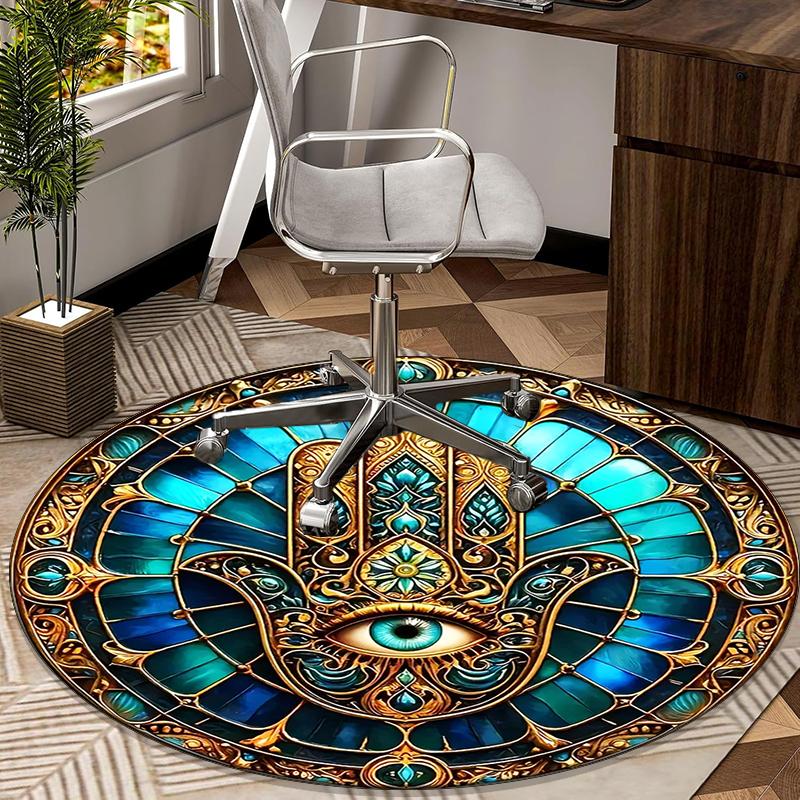 Alfombra redonda con diseño de mano de Fátima dorada, Cojín para silla, Alfombra redonda para entrada, Alfombras redondas suaves para sala de estar, dormitorio, decoración de alfombra circular, regalos