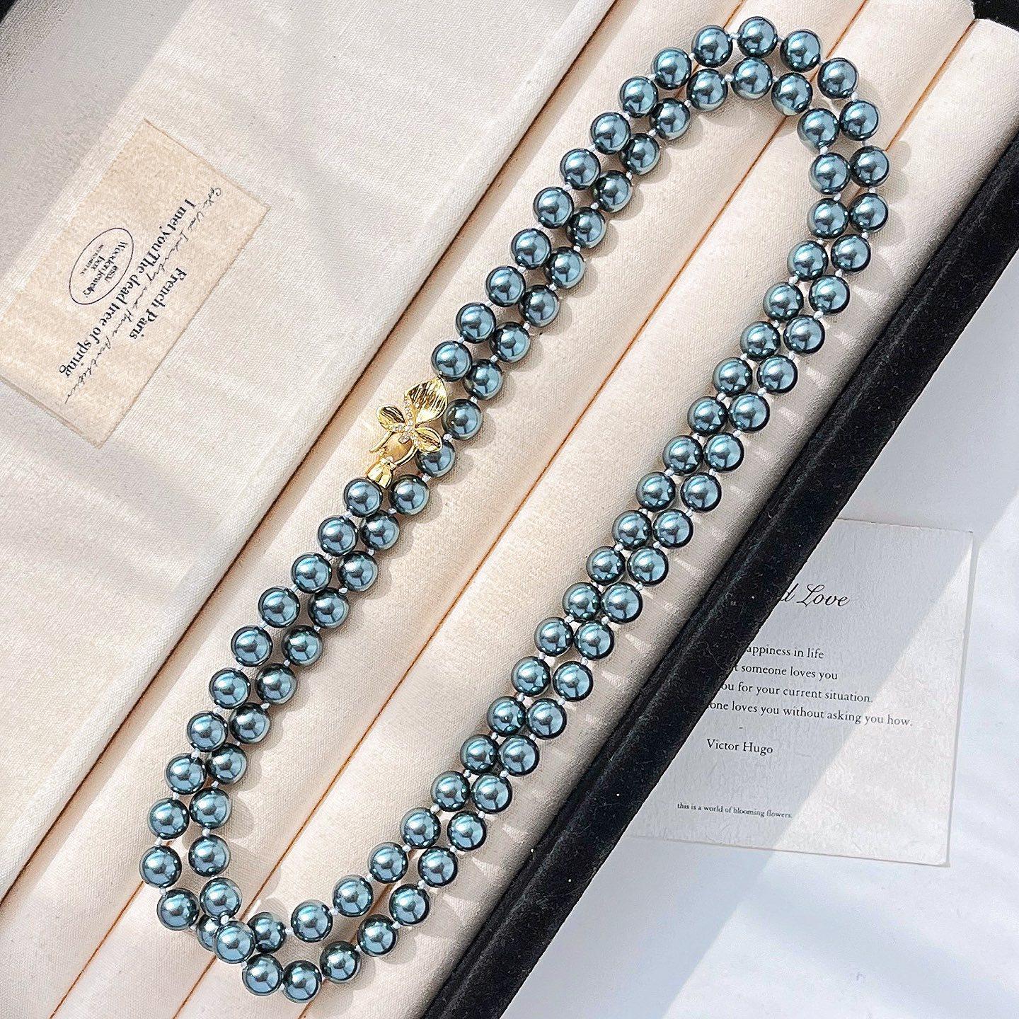 

Maillard Wind Autumn And Winter Boutique Blue-Grey Highlight Shijia Pearl Sweater Chain Necklace Collarbone Chain Women