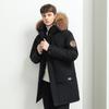 Men's Faux Fur Trim Hooded Long Puffer Jacket Solid Color Thick Winter Parka