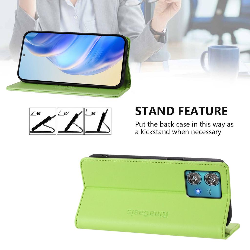 For Motorola Edge 40 Neo 5G Leather Case RINACASIS RC01 Phone Cover with RFID Blocking Wallet Stand