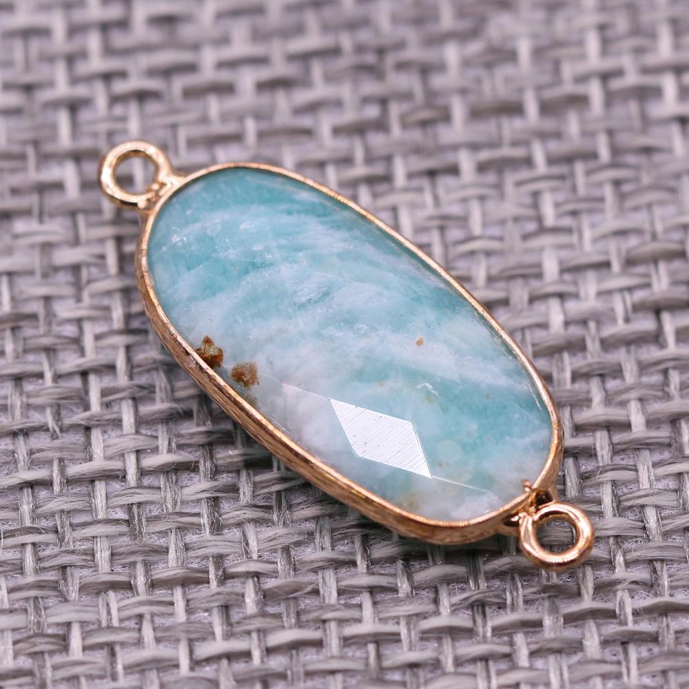 1Pc Reiki Healing Crystal Connector, Energy Natural Stone Oval Quartz Agate Amethyst Gemstone Pendant Charms Connectors for DIY Jewelry Making Craft