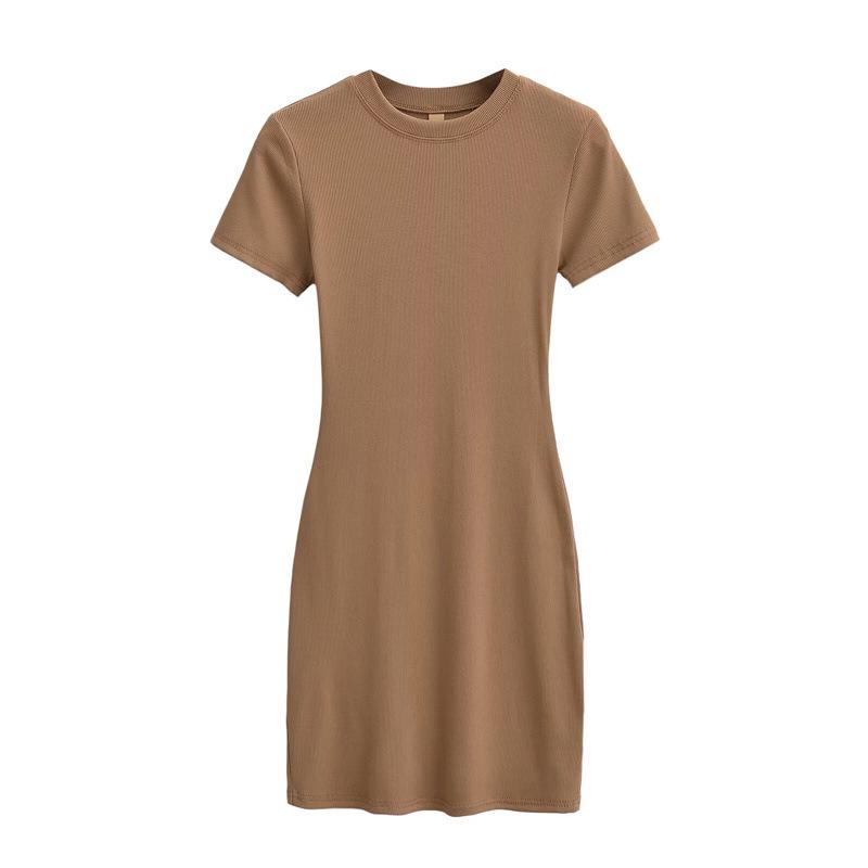 Amerikanischer Stil Schlankes Rundhals-Kurzarm-Bodycon-Kleid - Damen Stretch, Sexy, Reine Begierde Kurzer Rock