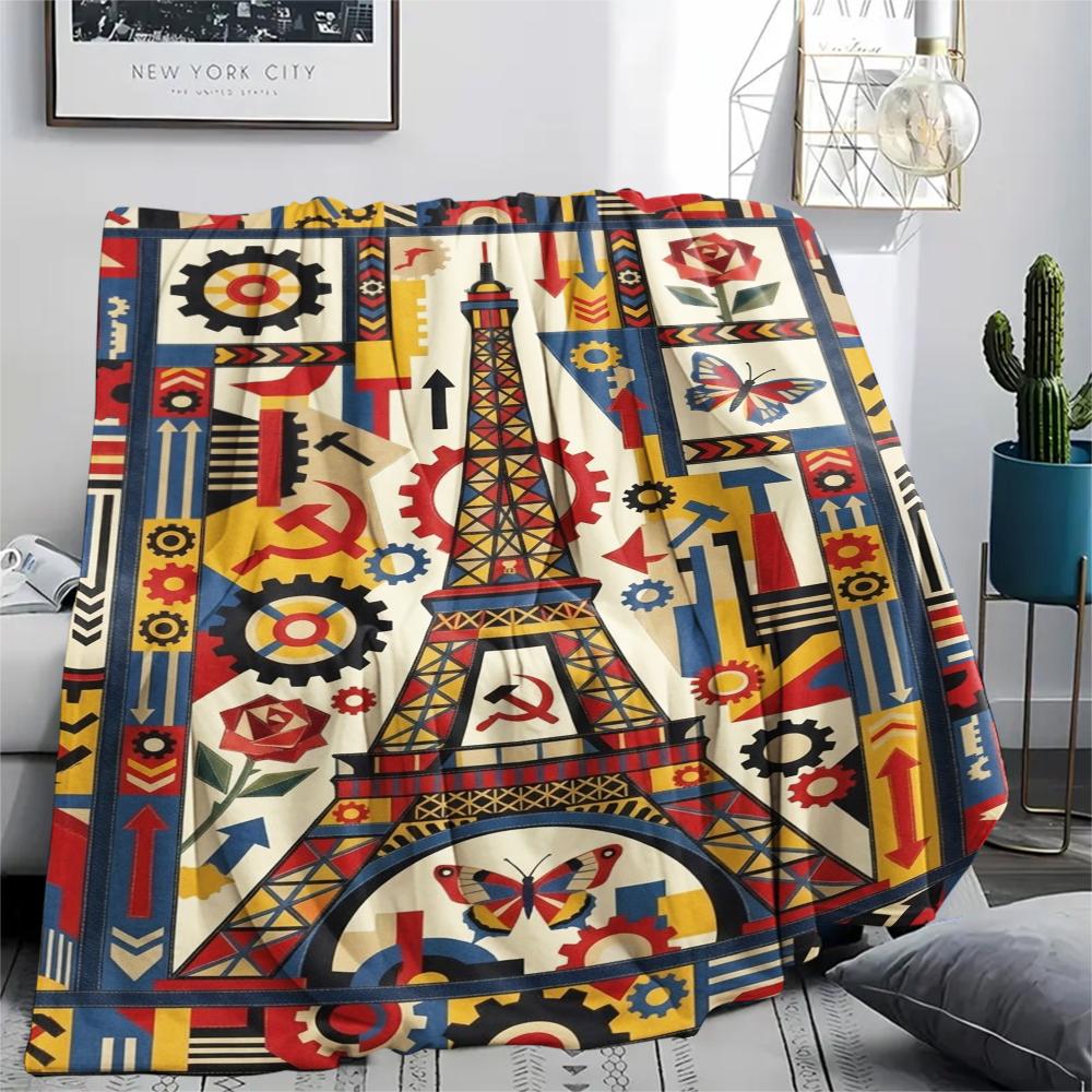 Paris Eiffel Tower Print Flannel Blanket, High quality Comfortable for All Seasons, Home Decor, Warmth and Comfort, Perfect for Christmas Gifts93