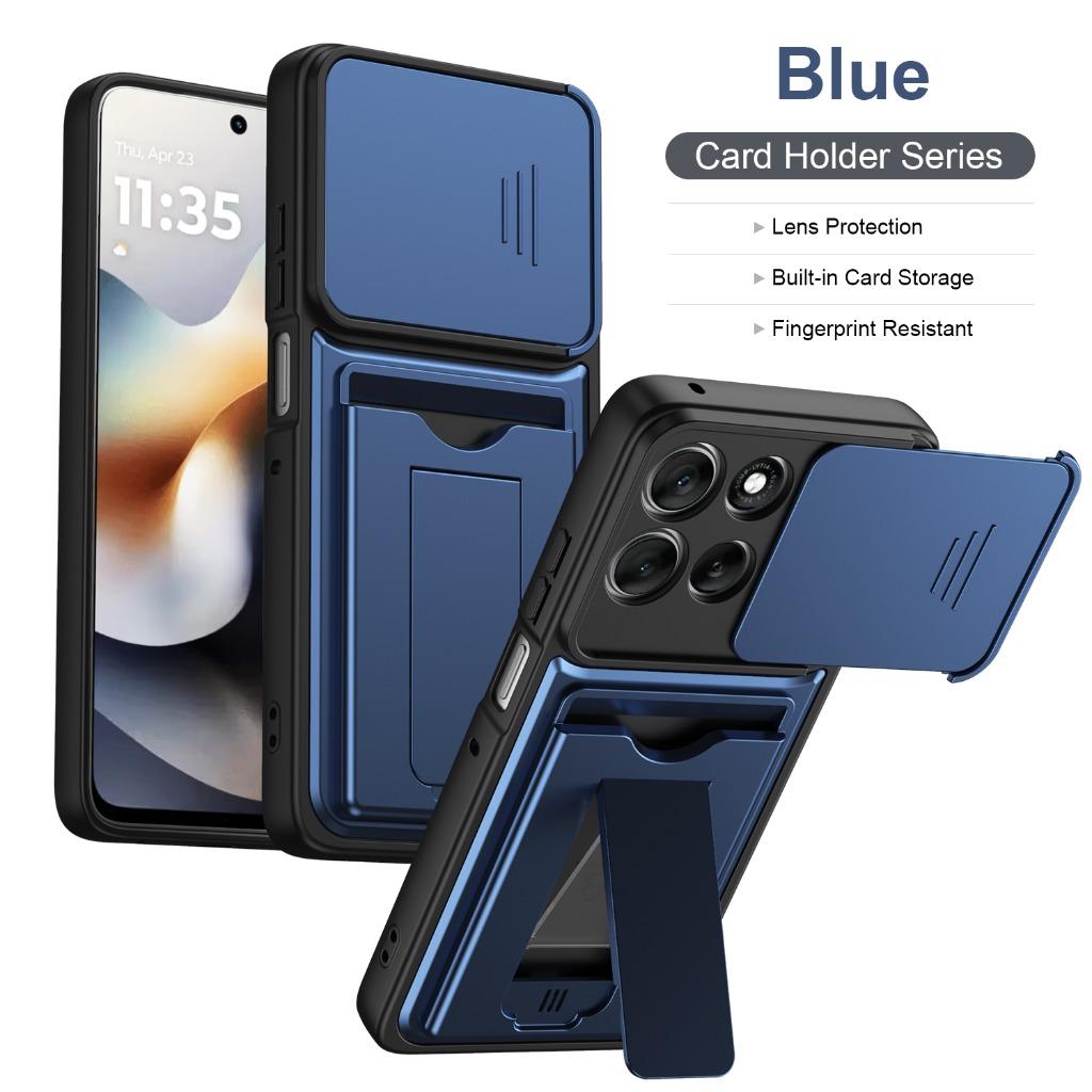 Handyhülle mit Schiebe-Kameraabdeckung Kartenhalter für Motorola Edge 70 Ultra 60 Pro 50 Fusion Signature Moto X70 Air G86 Power G85