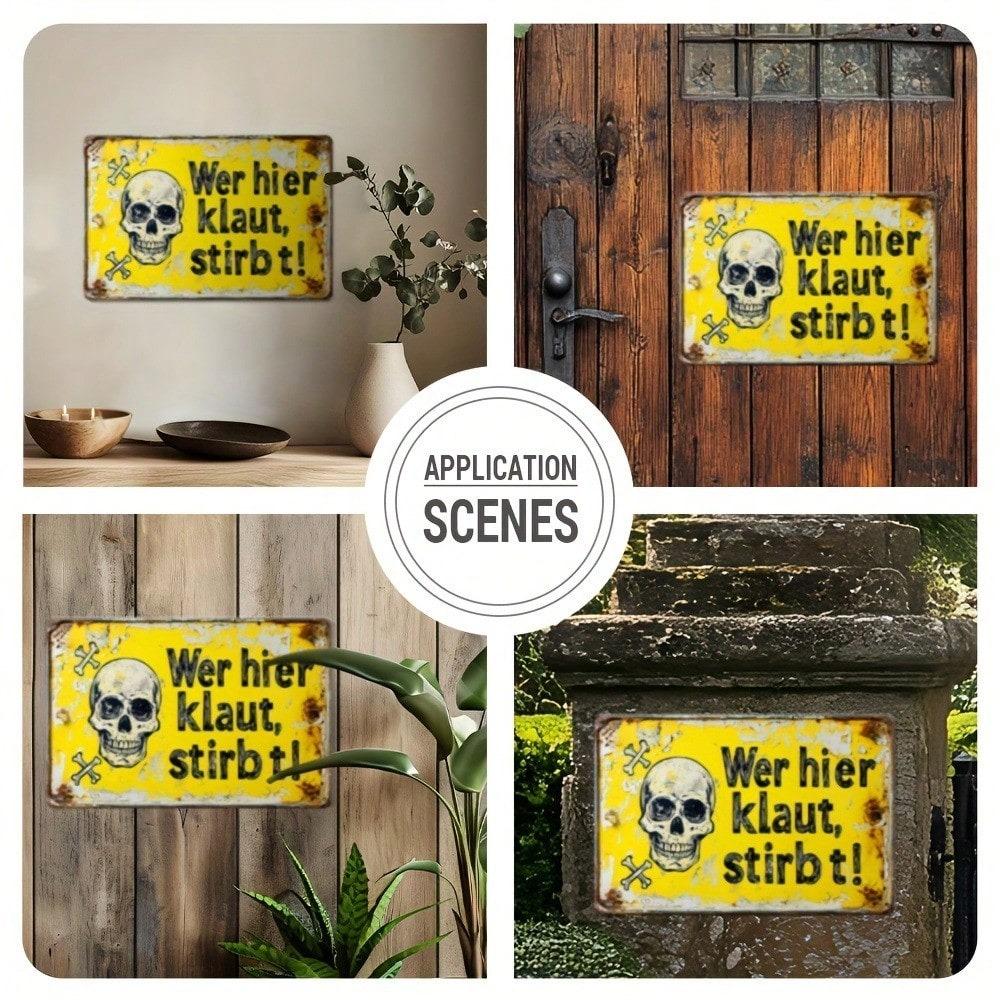 Vintage Metal Tin Sign Skull Crossbones Retro Wall Plaque Garage Bar Cafe Decoration 8x12 Inch