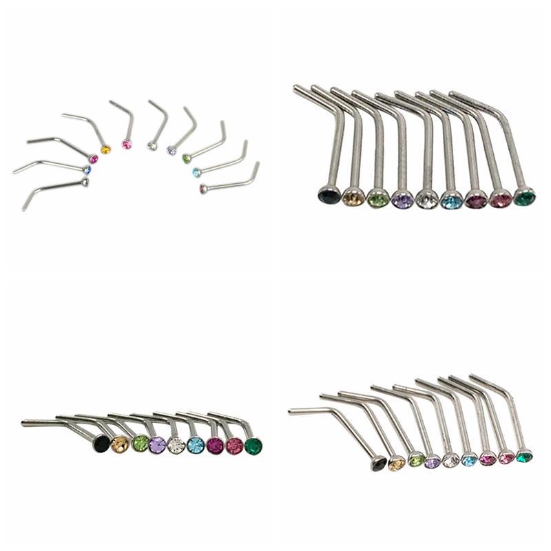 10 Stück Strass Edelstahl Schraube Nase Hoop Ring Stud Body Piercing Schmuck