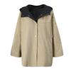 Womens Oversized Hooded Colorblock Cotton Blend Trench Coat Loose Fit Casual Outerwear