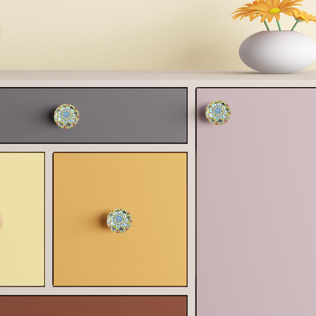 Maniglie per Cassetti in Ceramica Stile Bohemien Pomelli Rotondi per Armadi con Motivi Unici di Smalto per Guardaroba Mobili da Cucina