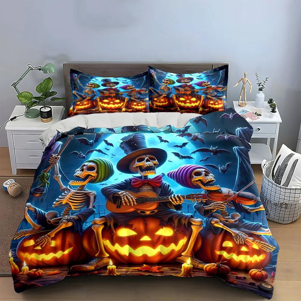 Halloween Skeleton Band Decorations Set Soft Comfortable Duvet Cover Bedding Set Included 1*Duvet Cover & 2*Pillowcases gift