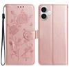 For iPhone 16 Plus Wallet Case Rose Pattern Imprinted Leather Flip Stand Phone Cover
