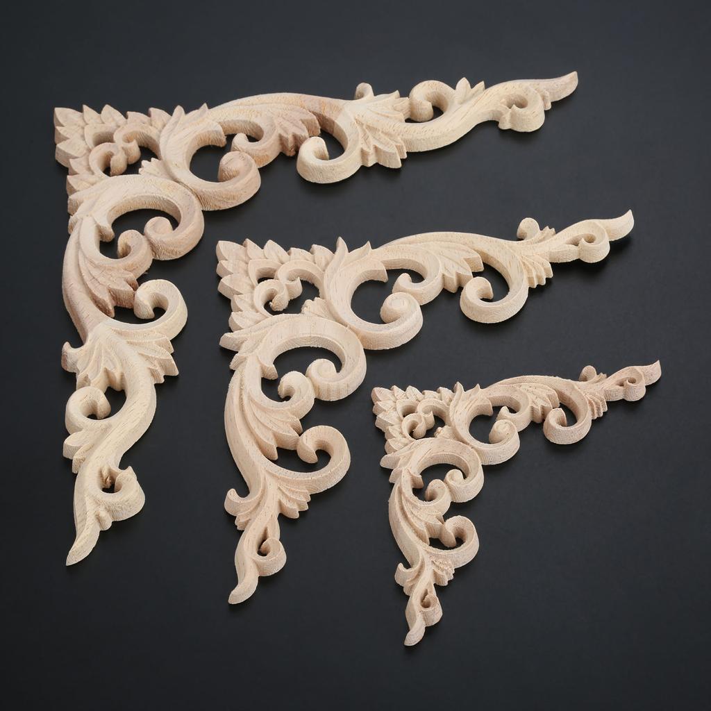 1pc 10/15/20cm Unpainted DIY Decorative Wooden Corner Carving Decals for Door Fireplace Dresser Cabinet Mirror Bed Mantel Decor