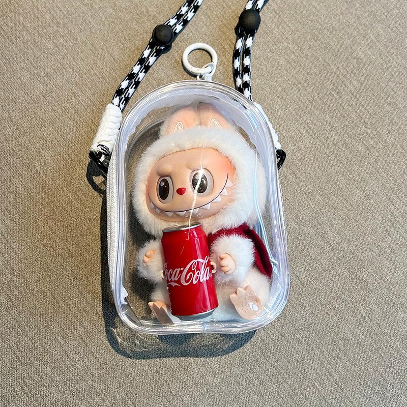 

Хлопковая кукла Labubu 2-го поколения Сумка-ита через плечо - Прозрачная 15 см Детская сумка для прогулок Bag + Keychain + Strap белый