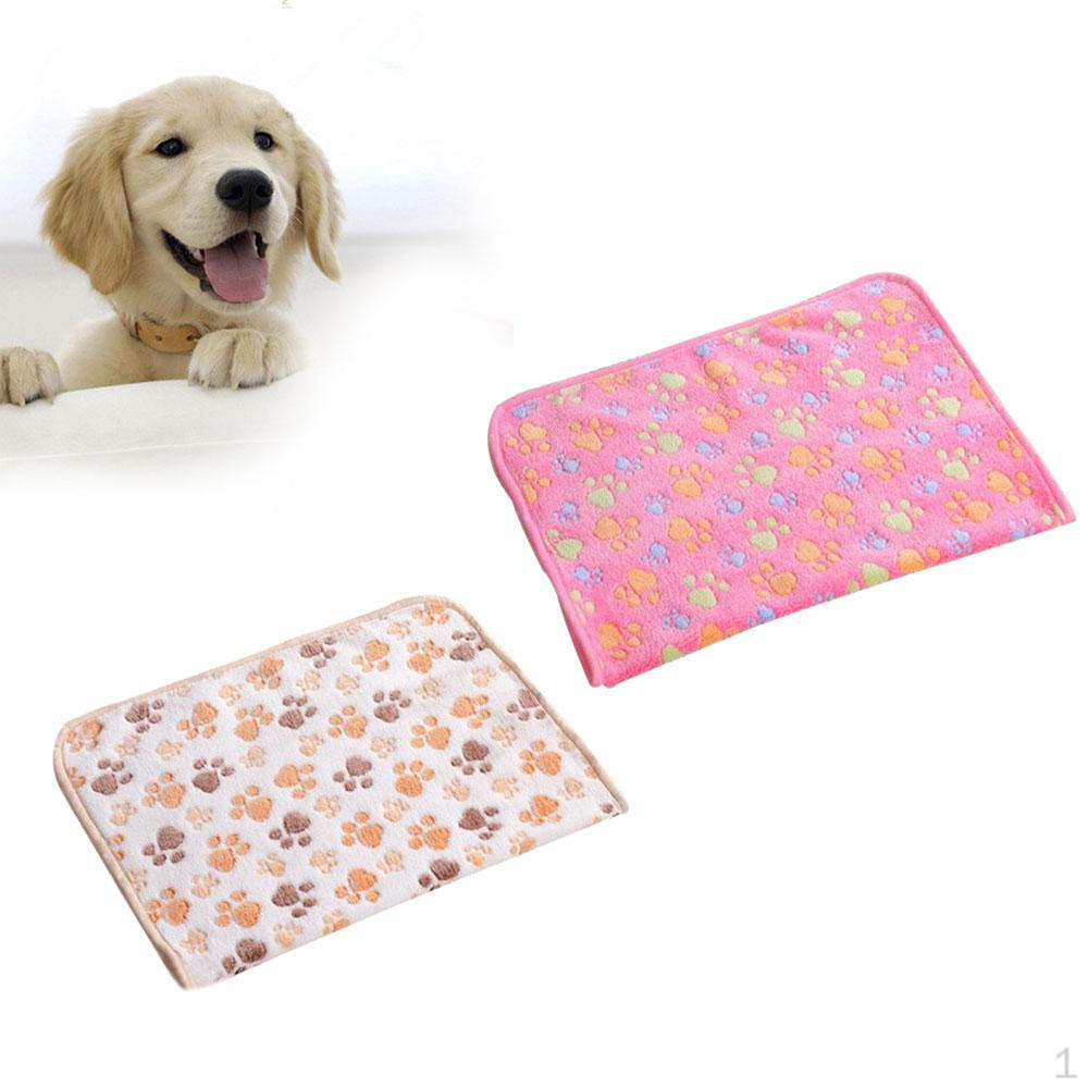 

2pcs Warm Cartoon Paw Print Cushion For Puppy Fleece Soft Blanket Bed Mat
