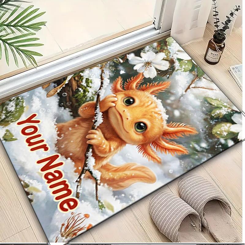 1PC Custom Name Winter Axolotl Fantasy Theme Floor Mat Ideal for Living Room, Game Rooms, Office, Bedroom,Floor Mat Playful Design