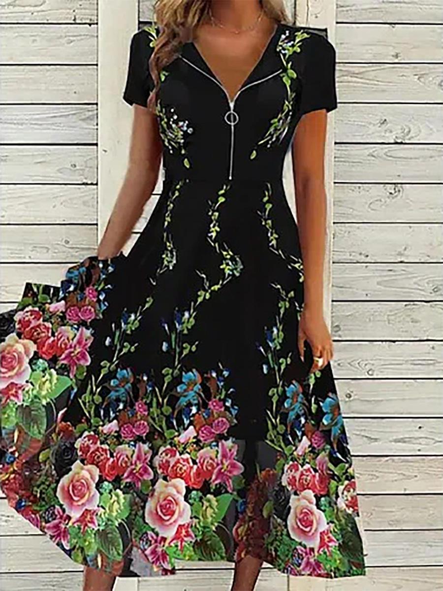 

New spring and summer A-shaped short-sleeved pendulum dress S чёрный