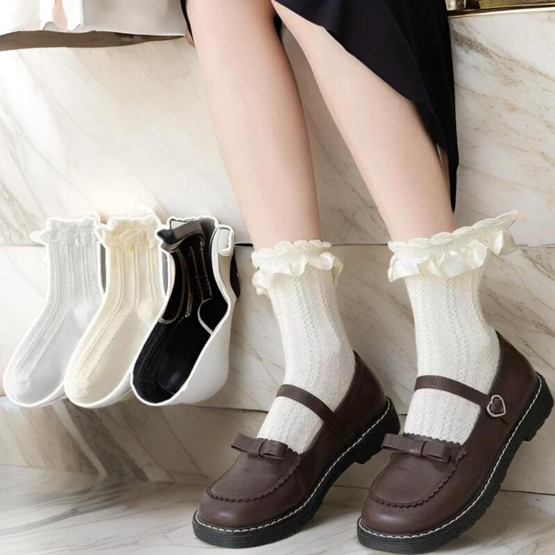 Women's mid-calf lace point cute socks