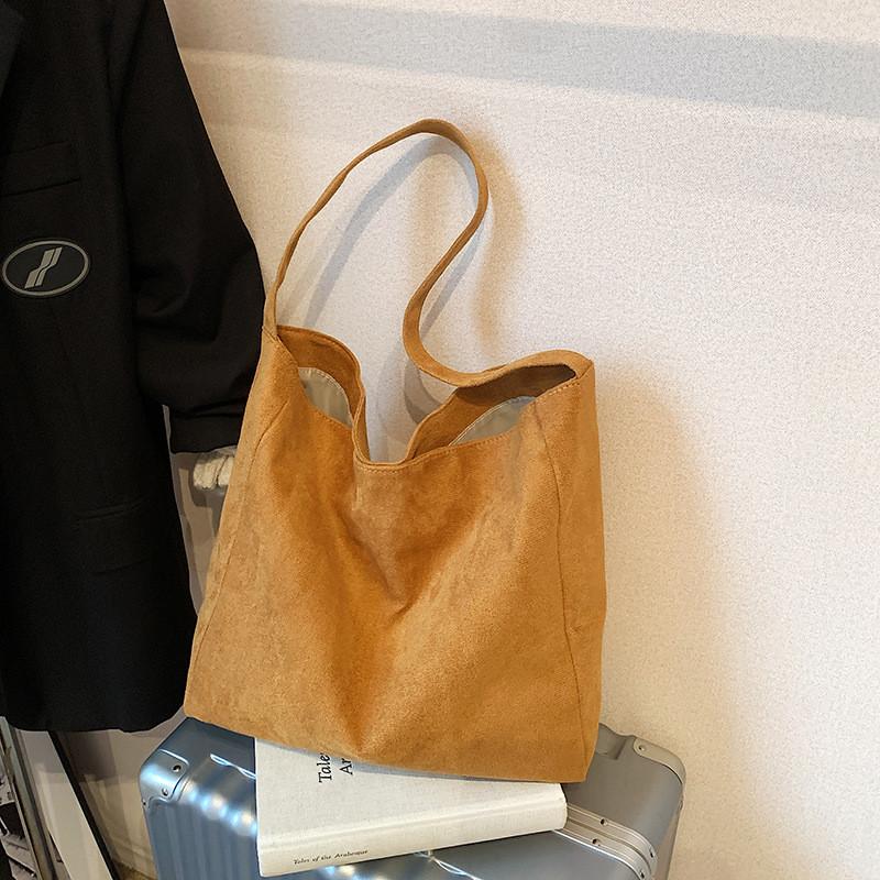 

Stylish Retro Korean Tote Bag With Large Capacity And Soft Suede Material For Daily Use коричневий