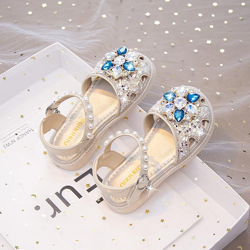 

Girls Summer Sandals, Hot Sale Kids Princess Shoes, Bling Rhinestone Closed Toe Soft Sole Crystal Shoes for Little Girls 23 синий