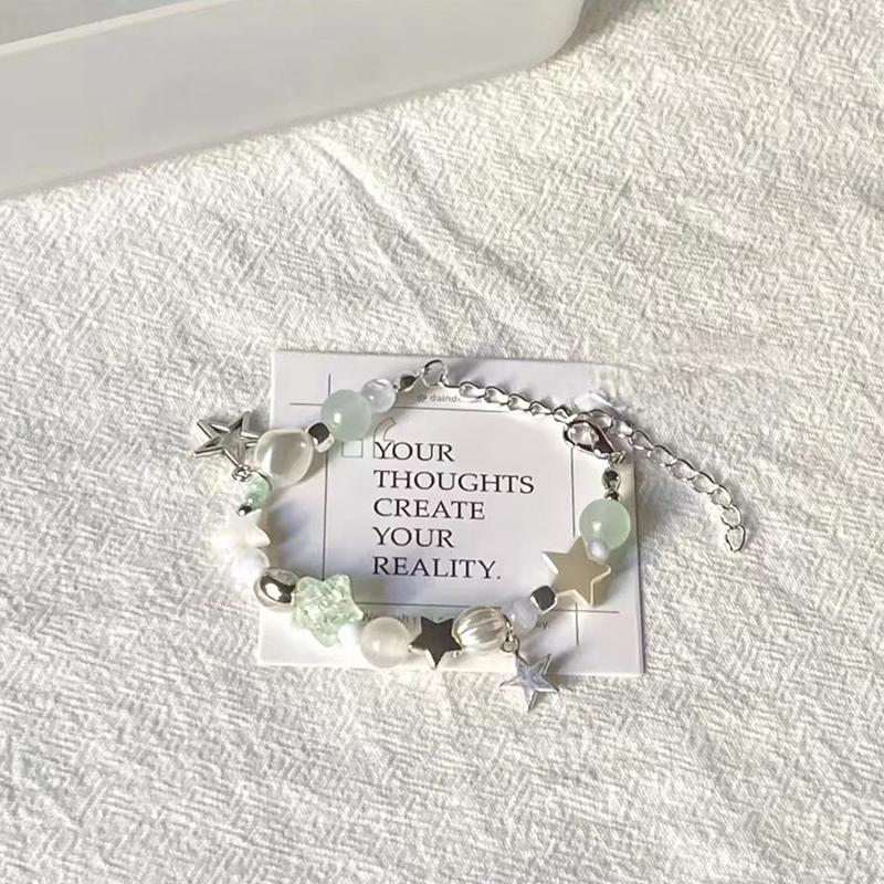 Light Luxury Five-Pointed Star Beaded Bracelet; Adjustable Size; Unique Fashion Gift For Men & Women