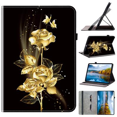 Altın Kelebek Gül Desenli Kapaklı Cüzdan PU Deri Tablet Kılıfı Samsung Tab A 10.1/Tab A 8.0/Tab S6 Lite/Tab S7/Tab S8/S9/Tab A7/A8/A9.. için