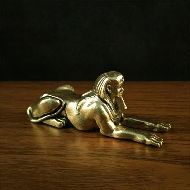 Retro Copper Egypt Sphinx Statue Small Ornaments Brass Guardian Statue Figurines Desktop Decorations Home Decor Accessories