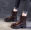 Fashion 6CM Women Platform Mid Calf Boots Autumn Winter Warm Thick High Heel Side Zipper Round Toe Handmade Retro Trend Boots 2025