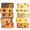 Masking Tape 10 Pieces Set Sunflower Washi Floral Pattern DIY Craft Journal Planner Scrapbook Wrapping Gift Decoration