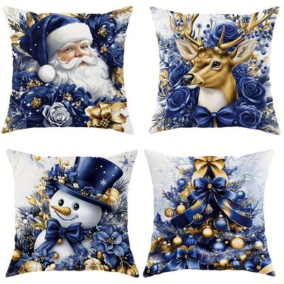 Kerstdecoratie kussenhoes blauw Kerstman Sneeuwman patroon woonkamer bank kussenhoes kamer huisdecoratie
