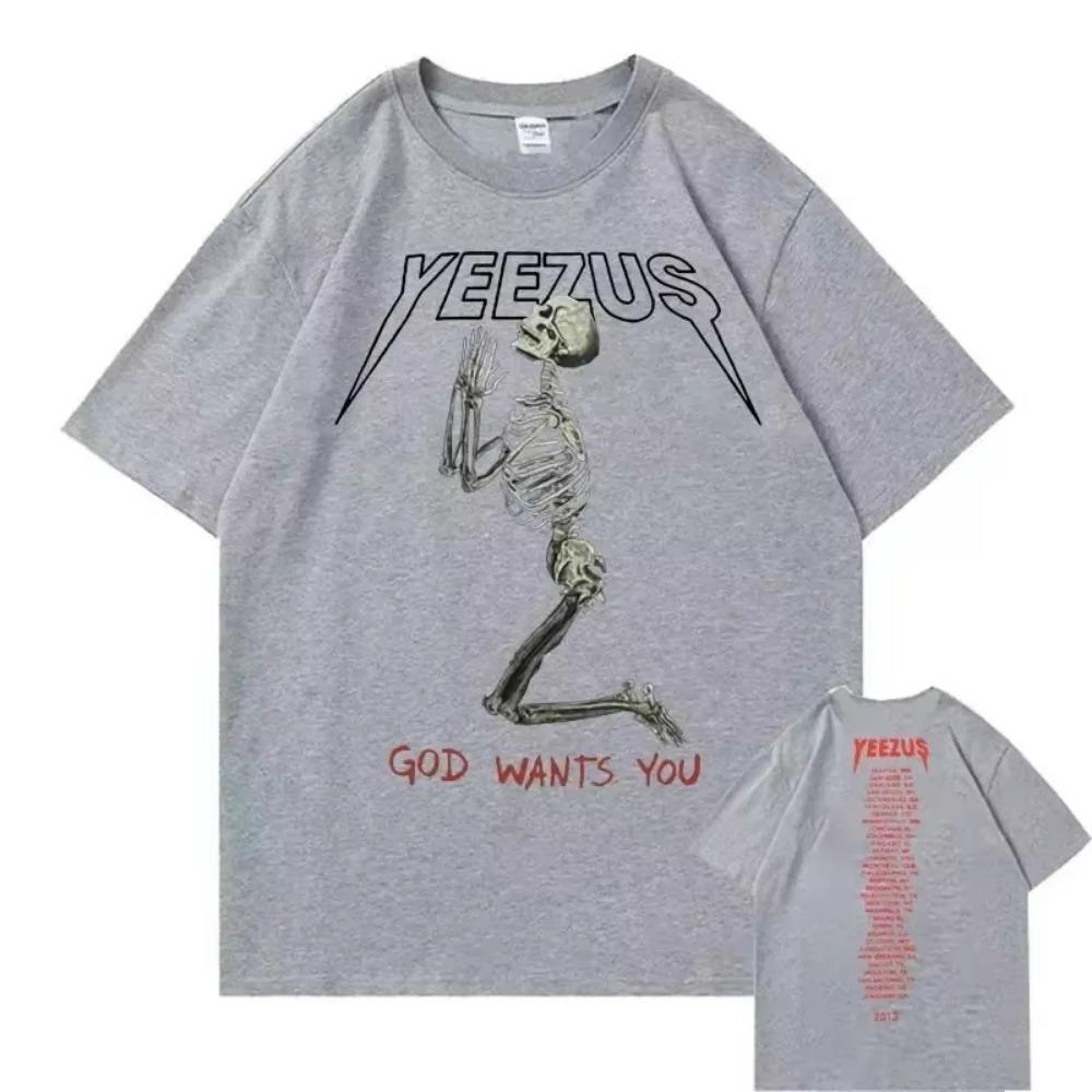 New God Wants You Kanye West Double Sided Print Tshirt Streetwear Skull Graphic T-shirts Men Women Hip-Hop T Shirt Man Tops Tees