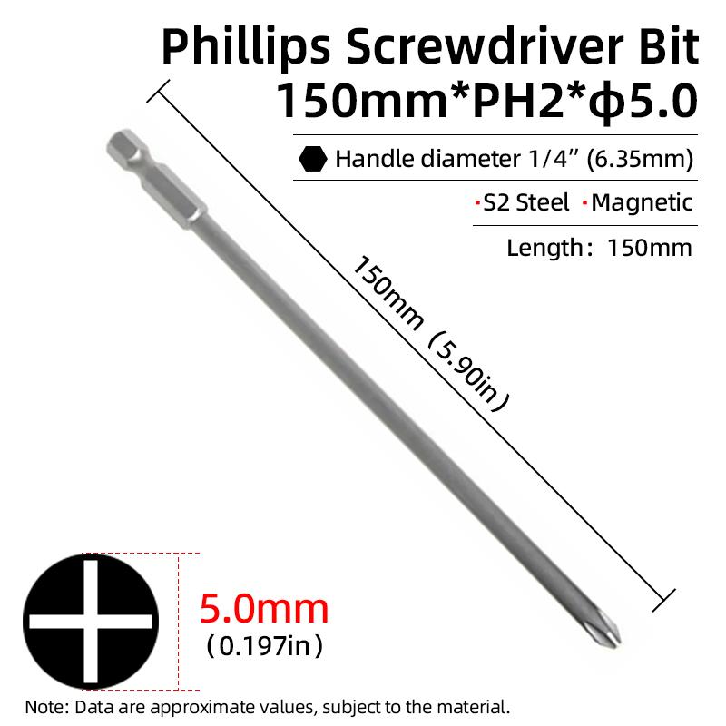 1PC Phillips-Schraubendreher-Bits Kreuzkopf Magnetische Schraubendreher PH00 PH1 PH2 S2 Legierter Stahl Sechskantschaft Handwerkzeuge 50/75/100/150mm