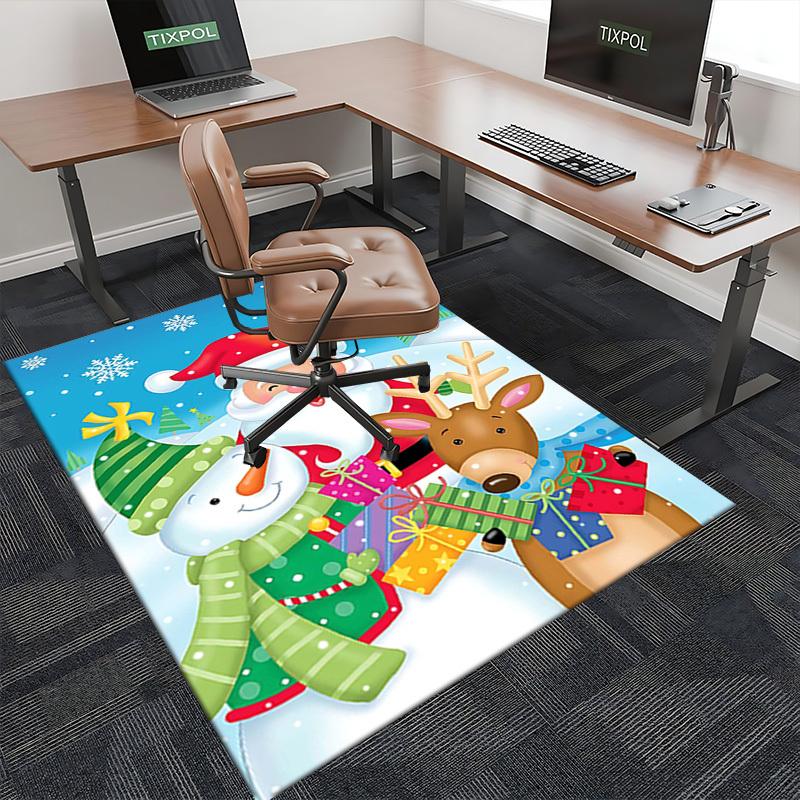 Christmas Santa Claus Snowman Deer Anime Cartoon Chair Mat Non-Slip Carpet for Office Home Decoration Living Room Bedroom Game Room Dormitory Gift.R02