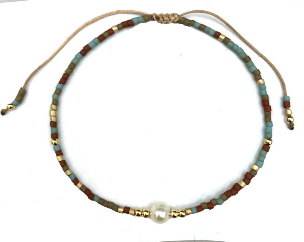 Trendy Deep Blue & Gold Rice Bead Pearl Hand Bracelet: Niche Design Women's Fashion Accessory