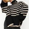 IHUASU Women's Striped Turtleneck Jumper Autumn and Winter Loose Design Niche Knitwear Pullover Jacket