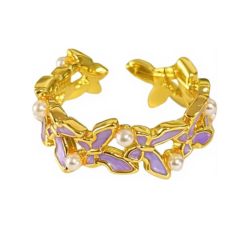 Exquisite Fairy Sweet Enamel Oil Butterfly Series Open Ring Stacked With Female French Light Luxury High-End Ring