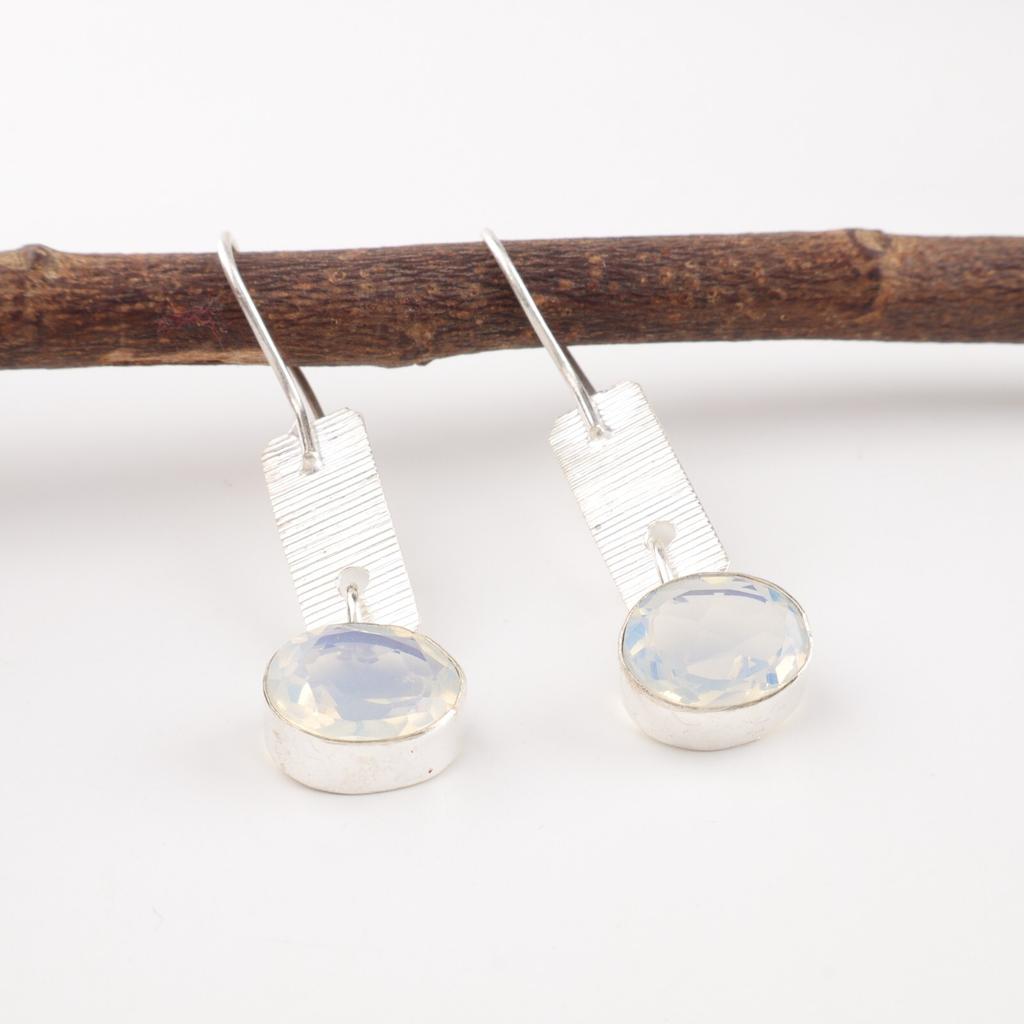 Milky Opal Gemstone 925 Sterling Silver Jewelry Handmade Earrings 1.9" For Women EE-168-20