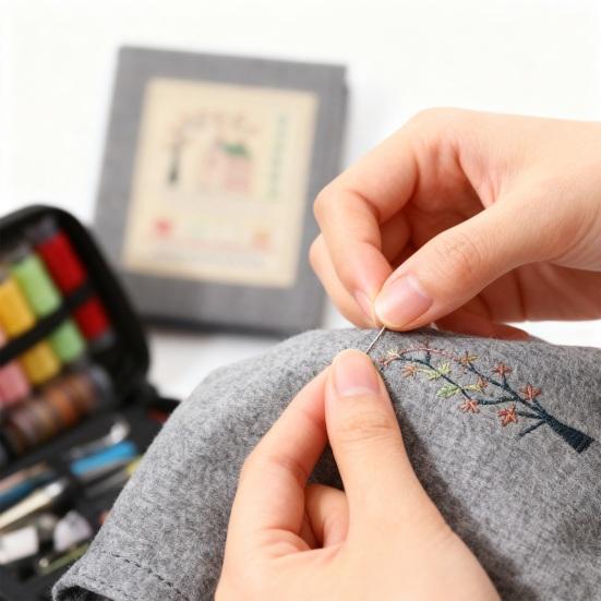 Stickstichbuch-Set DIY Stickerei Nachschlagewerk Stichanleitung Fäden Nadeln Schere Nähwerkzeug-Set Tragbares Stickerei-Set für Anfänger