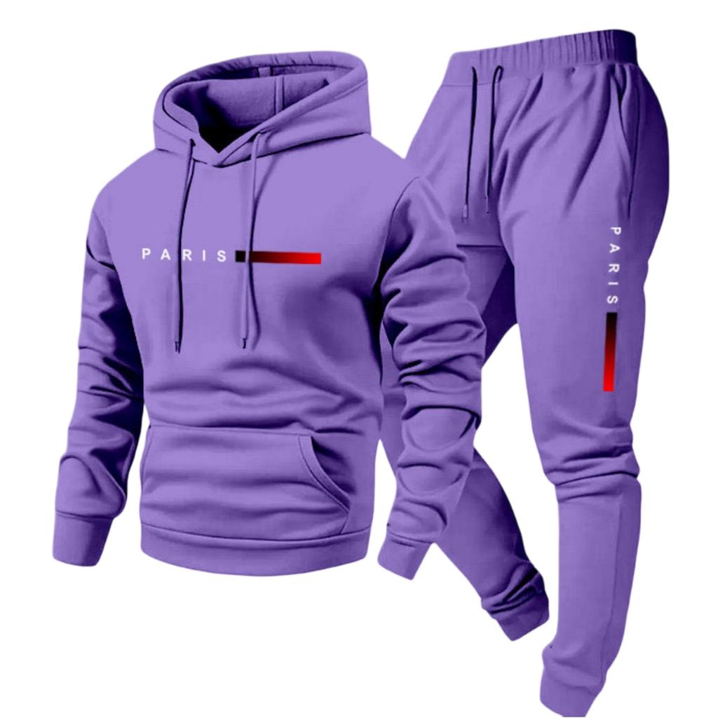Men's Casual Color Letter-printed Sweatshirt Set, Men's Fleece Hooded Drawstring Sweatshirt And Sweatpants Two-piece Set