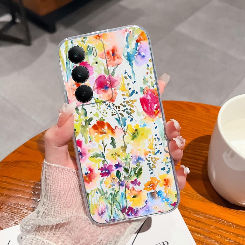 For OPPO P1 Speed Realme C75 13+ Neo7 Find X8 Pro Reno 13 Pro 13F Phone Case Beautiful Flowers Transparent TPU Silicone Shockproof Shell For Oppo Capa